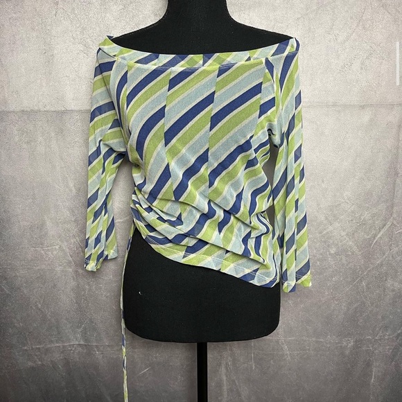 Vintage off the shoulder stripe Y2K mesh top with adjustable side size medium - Picture 1 of 5